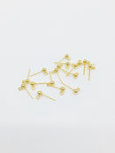 1 pair x 18K Gold Plated Stainless Steel Ball Earring Studs, 4mm Ball Posts with Loop (2724)
