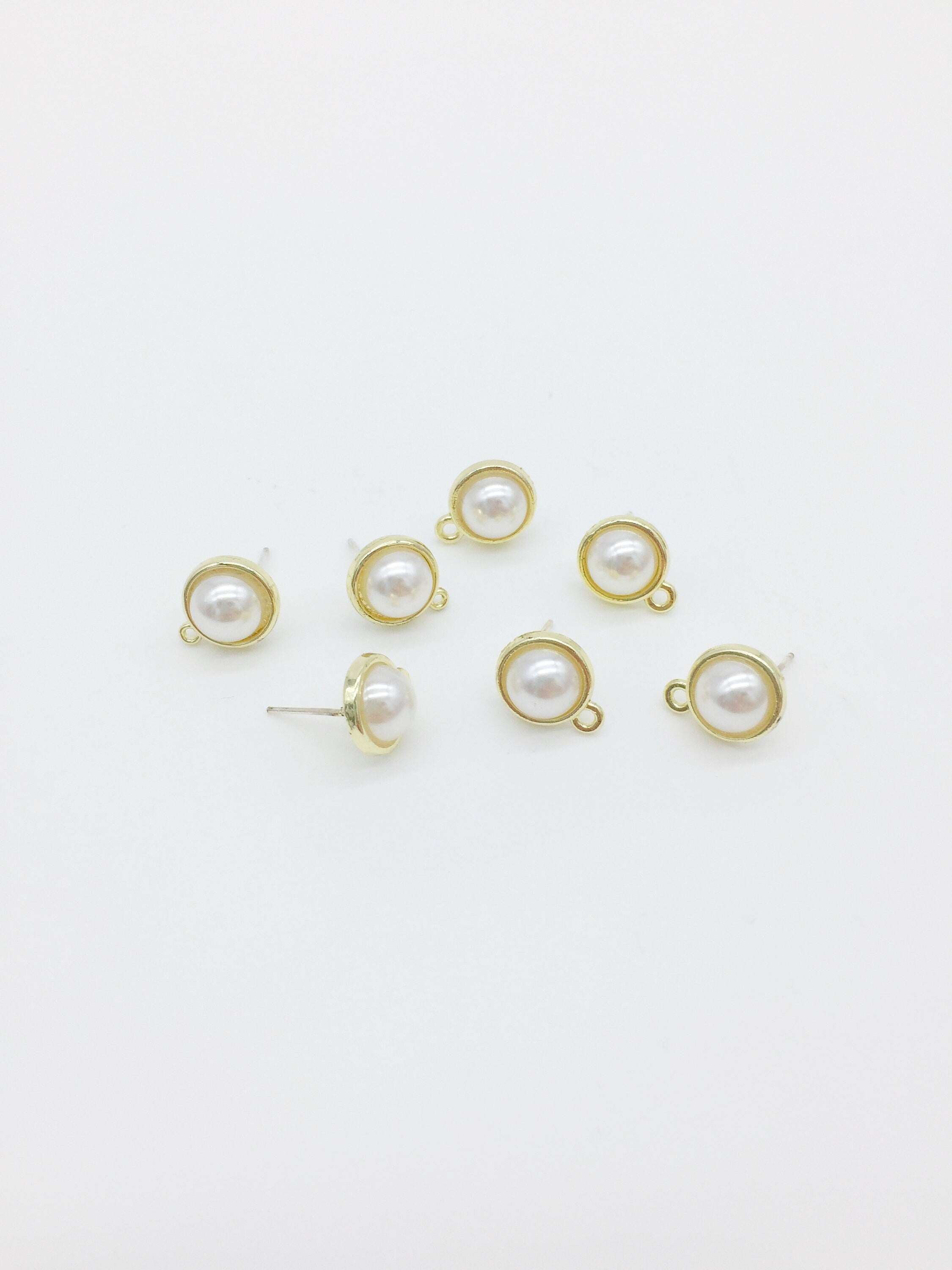1 pair x Gold Plated Pearl Earring Stud Blanks with Loops (0987)