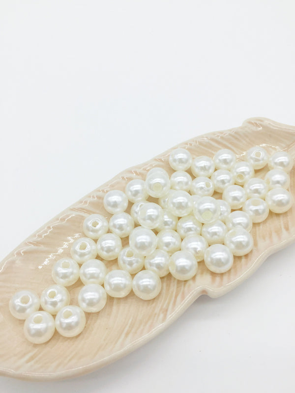 50 x 8mm Ivory Acrylic Pearl Beads, Drilled (2479)