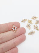 2 x 24K Gold Plated CZ Flower Jewellery Connectors, 15x11mm (0003)