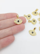 1 x 18K Gold Plated Evil Eye Charm with Cubic Zirconia, 15x13mm (0098)