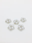 2 x Silver Plated Pearl and Crystal Flower Cabochon Embellishment, 22mm (2316)