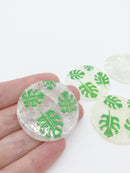 1 x Monstera Leaf Pendant, 39mm Acrylic Shell Effect Pendant (2323)