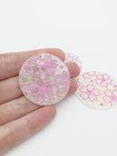 1 x Round Sakura Flower Pendant, 39mm Pearl Effect Pendant (2327)