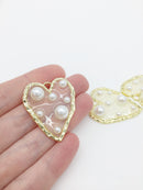 1 x Gold Plated Resin Heart Pendant with Pearls, 37x31mm (2300)