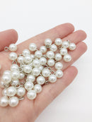 8 x Off-white Pearl Charms with Stainless Steel Loop, 8mm (3096)