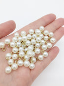 8 x Off White Pearl Charms with Gold Plated Stainless Steel Loop, 8mm (3096G)