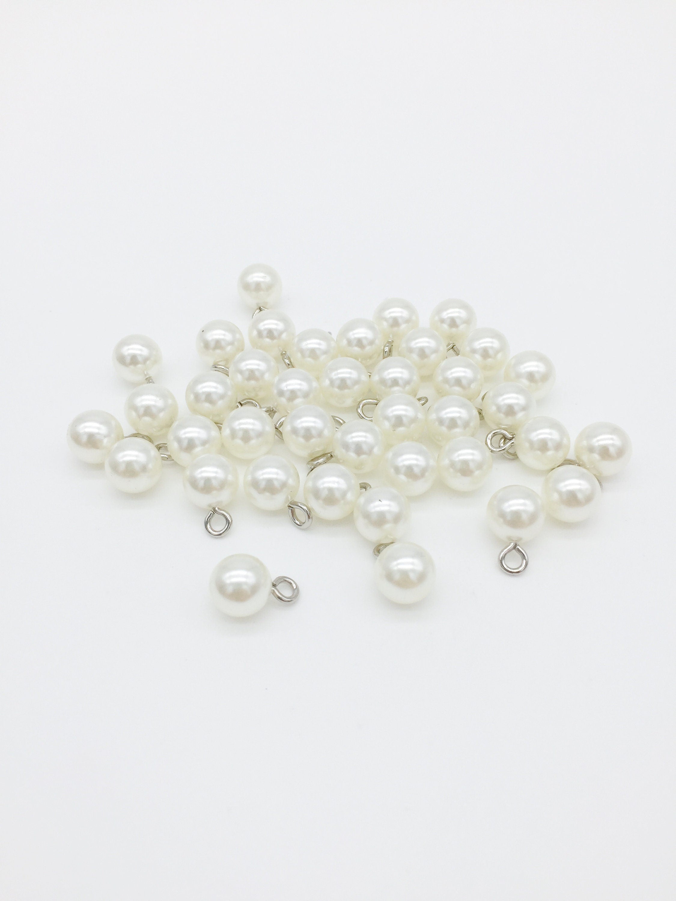 6 x Off-white Pearl Charms with Stainless Steel Loop, 10mm (3090)