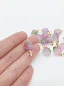 2 x Pink and Green Glass Strawberry Pendants, 16x12mm (0327)