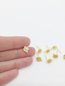 1 pair x 18K Gold Plated CZ Clover Earring Posts, 9x11.5mm (0416)