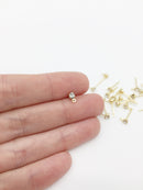 5 pairs x Tiny 18K Gold Crystal Earring Studs, Gold Cubic Zirconia Earring Posts, 3x10mm (0413)