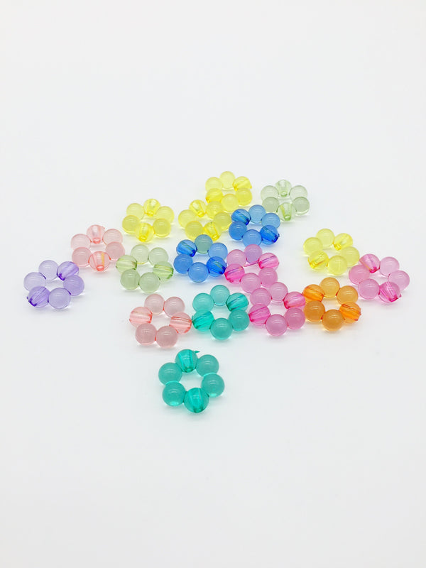 50 x Multicolour Acrylic Flowers Beads, 16x15mm (3387)