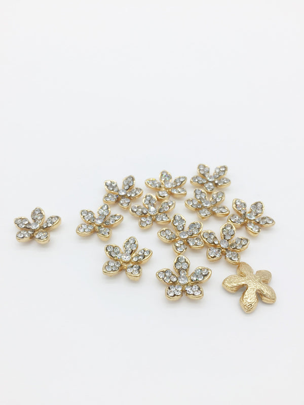 4 x Champagne Gold Crystal Flower Cabochons, 15mm