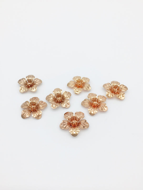 6 x Champagne Gold Flower Bead Caps, 21mm