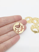 1 x 18K Shiny Gold Openwork Bird Round Pendants, 28x26mm (0455)