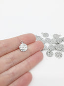 16 x Textured Round Stainless Steel Charms, 14x11mm
