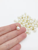8 x Off White Pearl Charms with Gold Plated Stainless Steel Loop, 8mm (3096G)