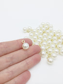12 x Off-White Pearl Charms with Gold Steel Loop, 10mm (3090G)