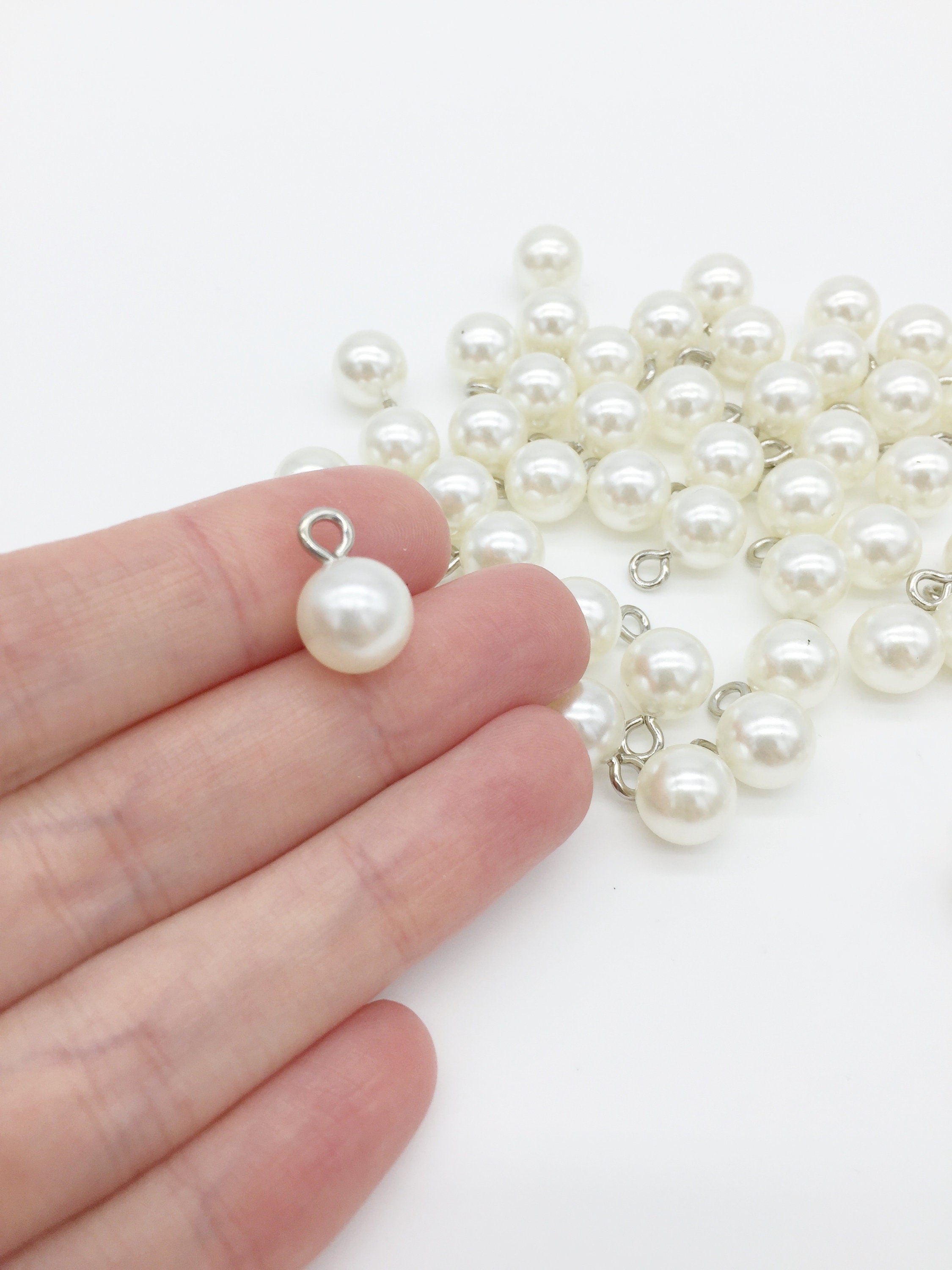 6 x Off-white Pearl Charms with Stainless Steel Loop, 10mm (3090)