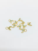 1 x Tiny 18K Gold Plated Cubic Zirconia Moon Charm, 8.5x8mm (0278)