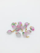 2 x Pink and Green Glass Strawberry Pendants, 16x12mm (0327)