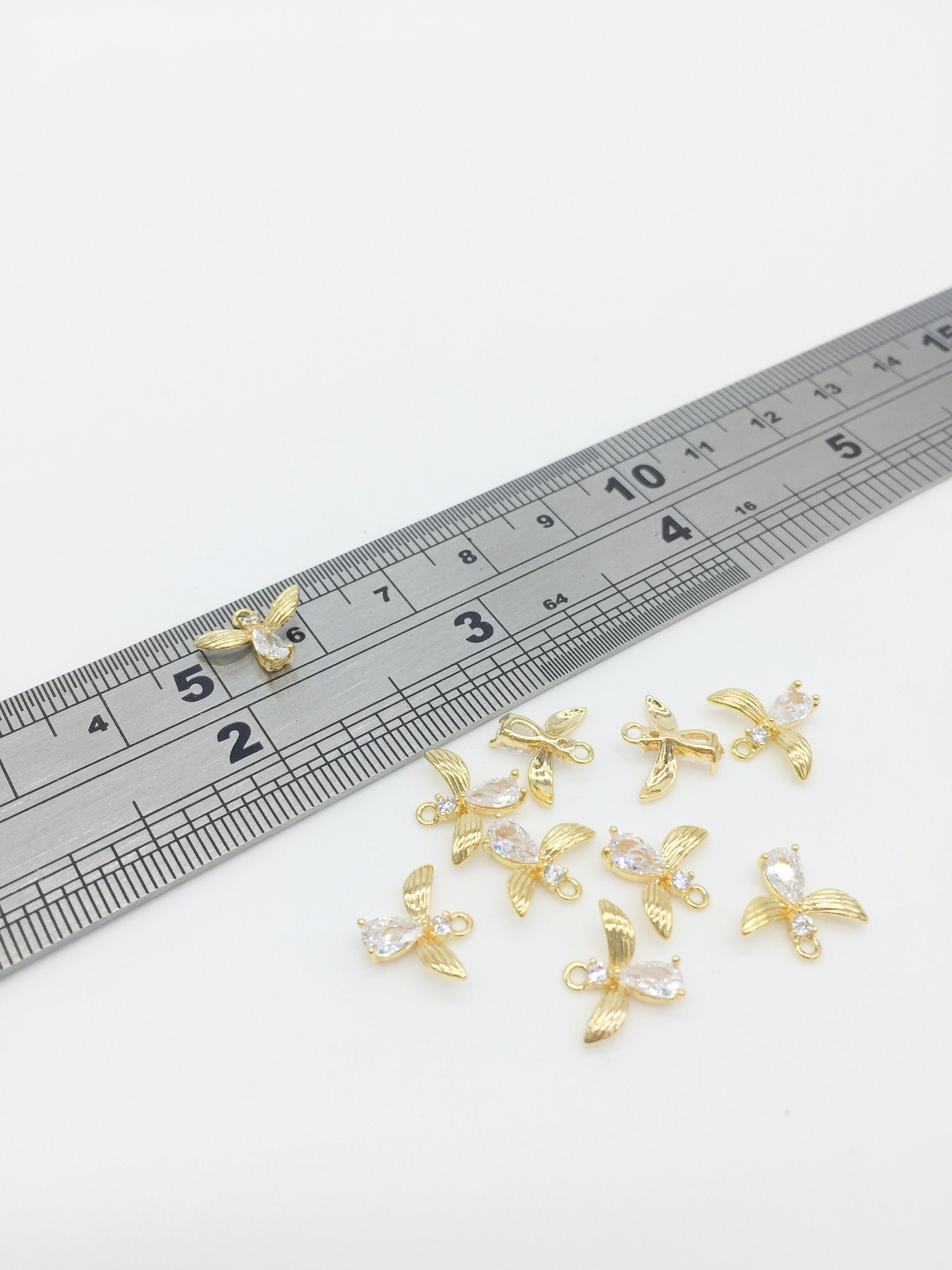 1 x 18K Gold Plated Angel Charms with Cubic Zirconia, 10x12mm (0328)