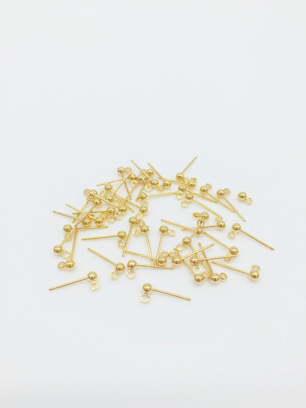 1 pair x 18K Gold Plated Ball Stud Earrings, 3mm Ball Posts (0359)