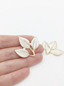 2 x Pearl Enamel Coated Triple Leaf Embellishment, 35x35mm