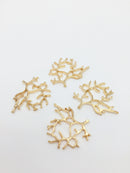 4 x Champagne Gold Tree Branch Embellishment Charms, 31x34mm (C8)
