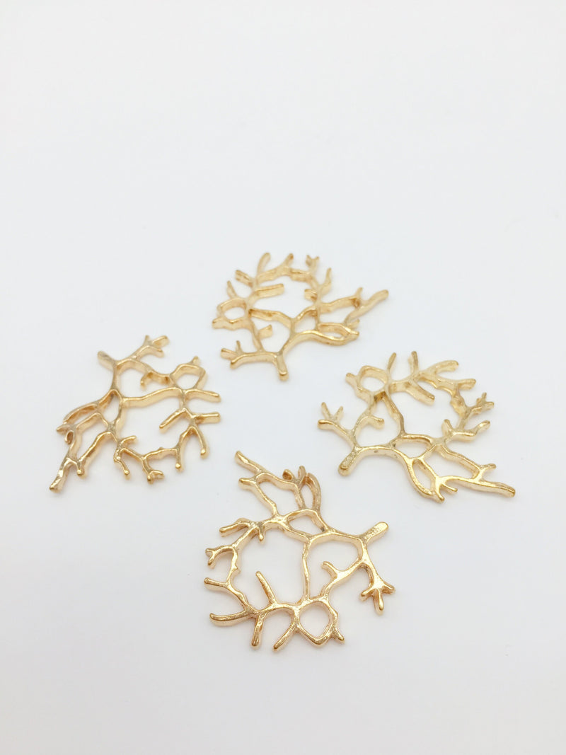 4 x Champagne Gold Tree Branch Embellishment Charms, 31x34mm (C8)