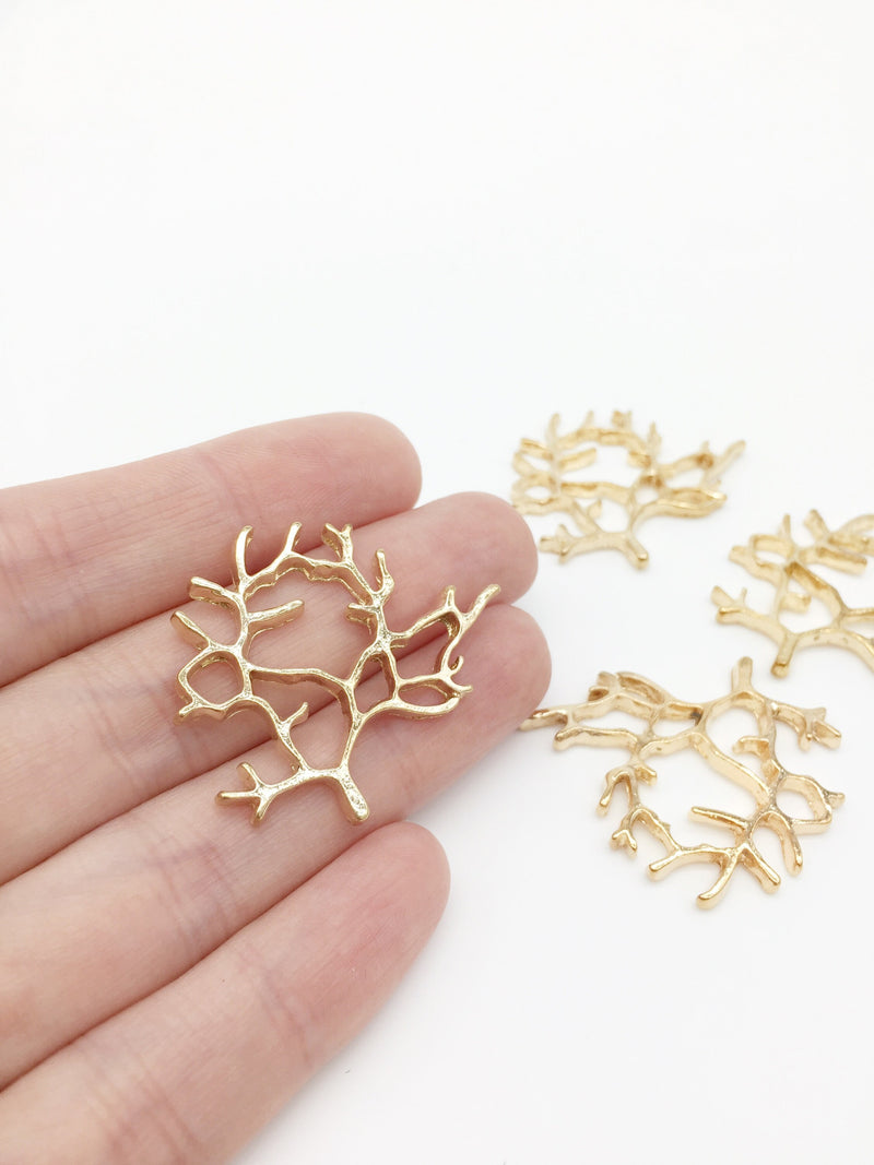 4 x Champagne Gold Tree Branch Embellishment Charms, 31x34mm (C8)