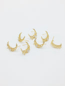 1 pair x 18K Gold Plated CZ Moon and Stars Earring Posts with Two Loops, 20x15.5mm (0407)