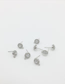 1 pair x Platinum Plated Round Cubic Zirconia Earring Studs with Loops (0412)