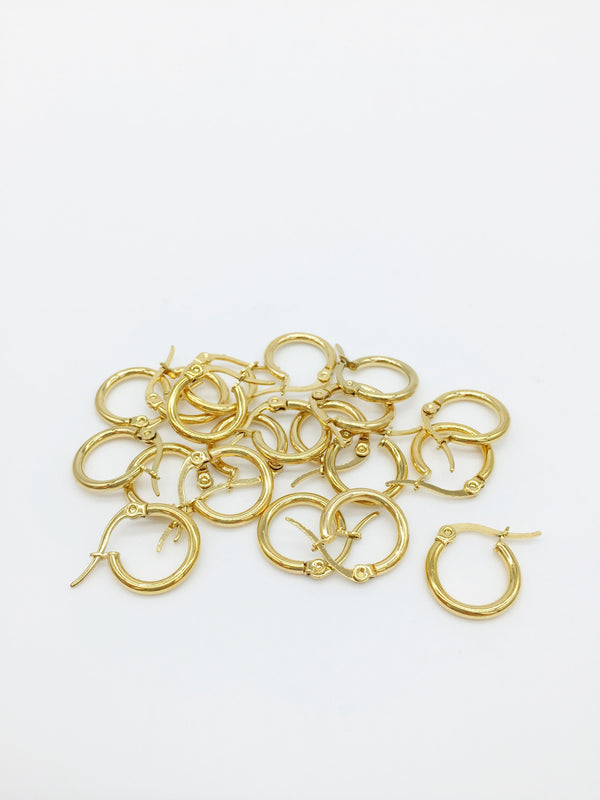 1 pair x Small Gold Plated Stainless Steel Earring Hoops Blanks, 13.5mm (0499)