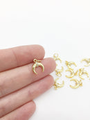 1 x 18K Gold Plated Tiny Cubic Zirconia Crescent Moon Charm, 9x11mm (0449)