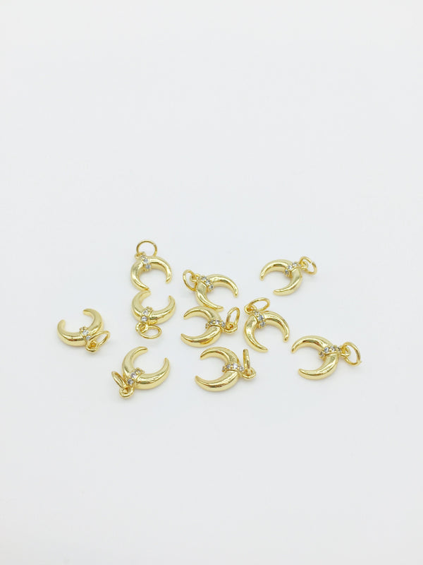 1 x 18K Gold Plated Tiny Cubic Zirconia Crescent Moon Charm, 9x11mm (0449)