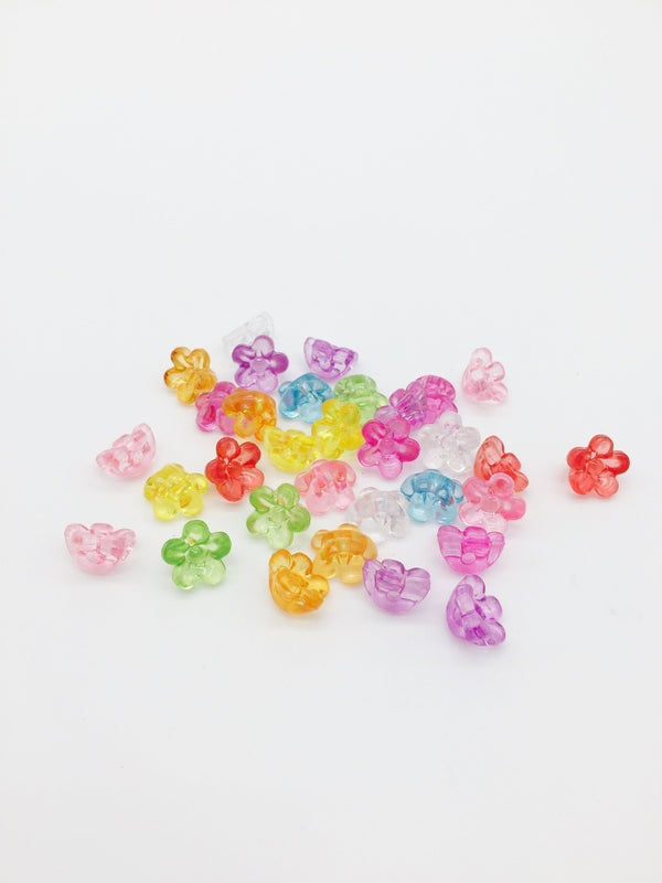 100 x Multicolor Transparent Acrilic Flower Beads, 10mm (3217)