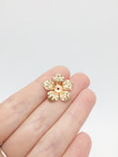 10 x Champagne Gold Metal Flower Bead Caps, 21mm