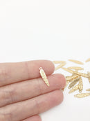 10 x 18K Gold Plated Embossed Feather Charms, 17x4mm (0465)