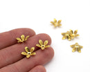 10 x Raw Brass Embossed Petal Flower Bead Caps, 14mm (C0094)