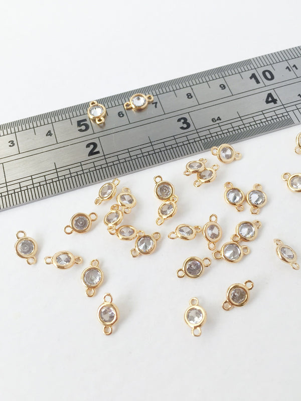 2 x 24K Gold Plated Round Cubic Zirconia Connectors, 9x5mm (1429)