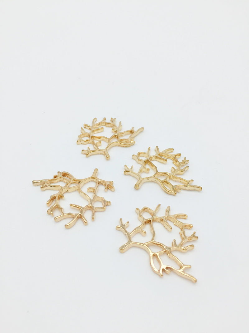 4 x Champagne Gold Tree Branch Embellishment Charms, 31x34mm (C8)