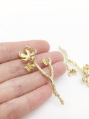 2 x Gold Metal Flower Branch Embellishment, 58x25mm