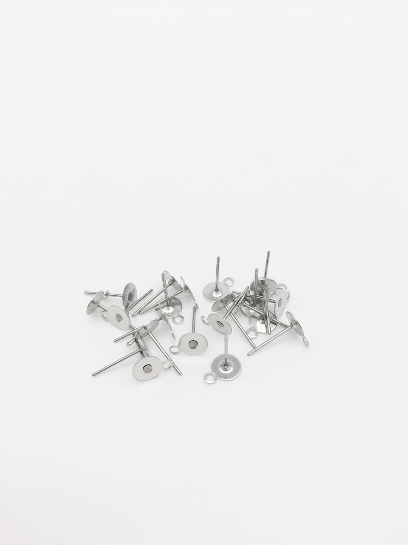 12 pairs x Stainless Steel Flat Pad Earring Studs with Loops, 6mm Pad (0504)
