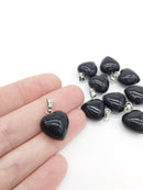 1 x Puffy Heart Black Agate Pendant, 19x15mm (1068)