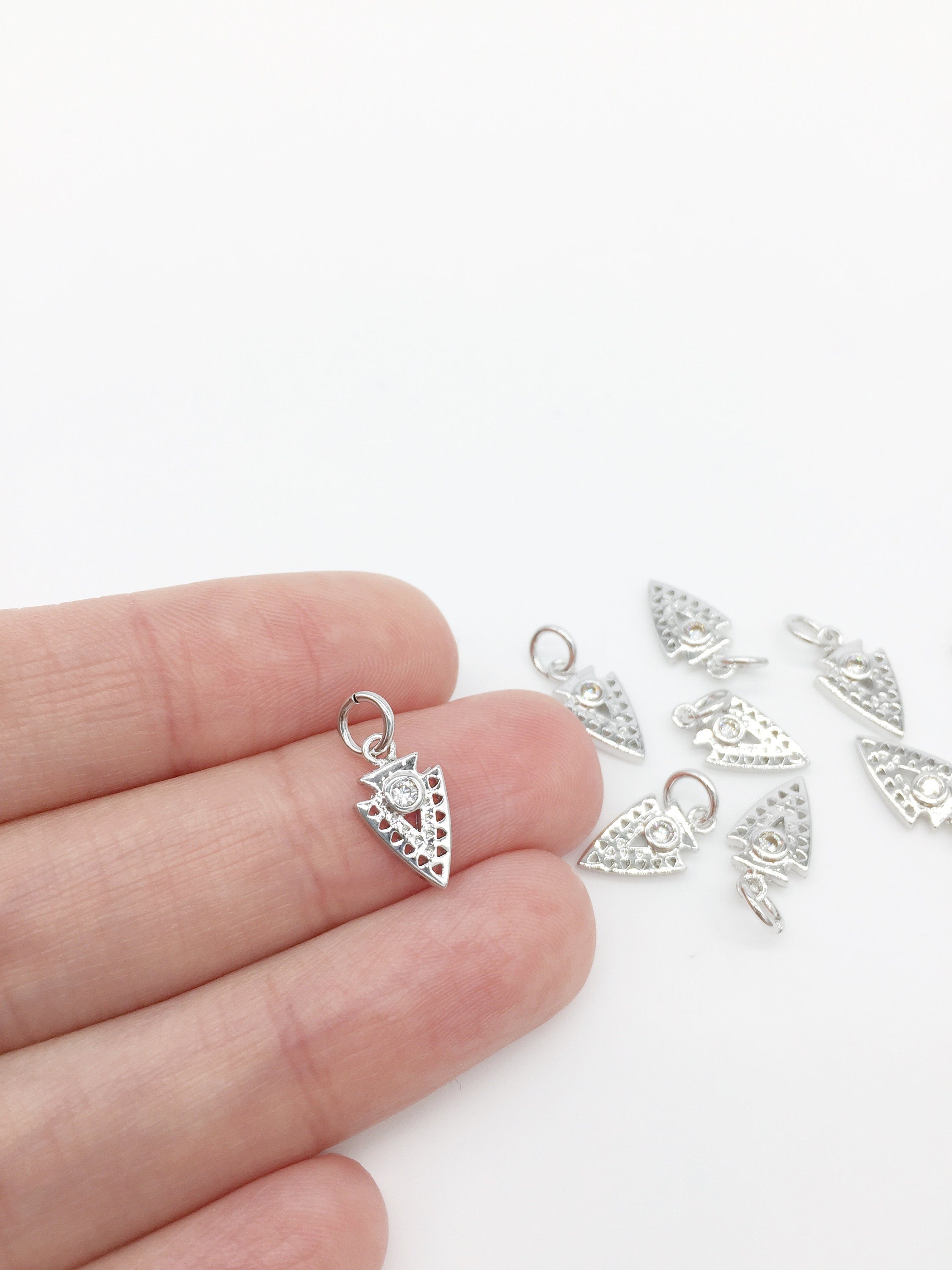 1 x Rhodium Plated Dainty Shield Pendant with Cubic Zirconia, 12x7mm (1086S)