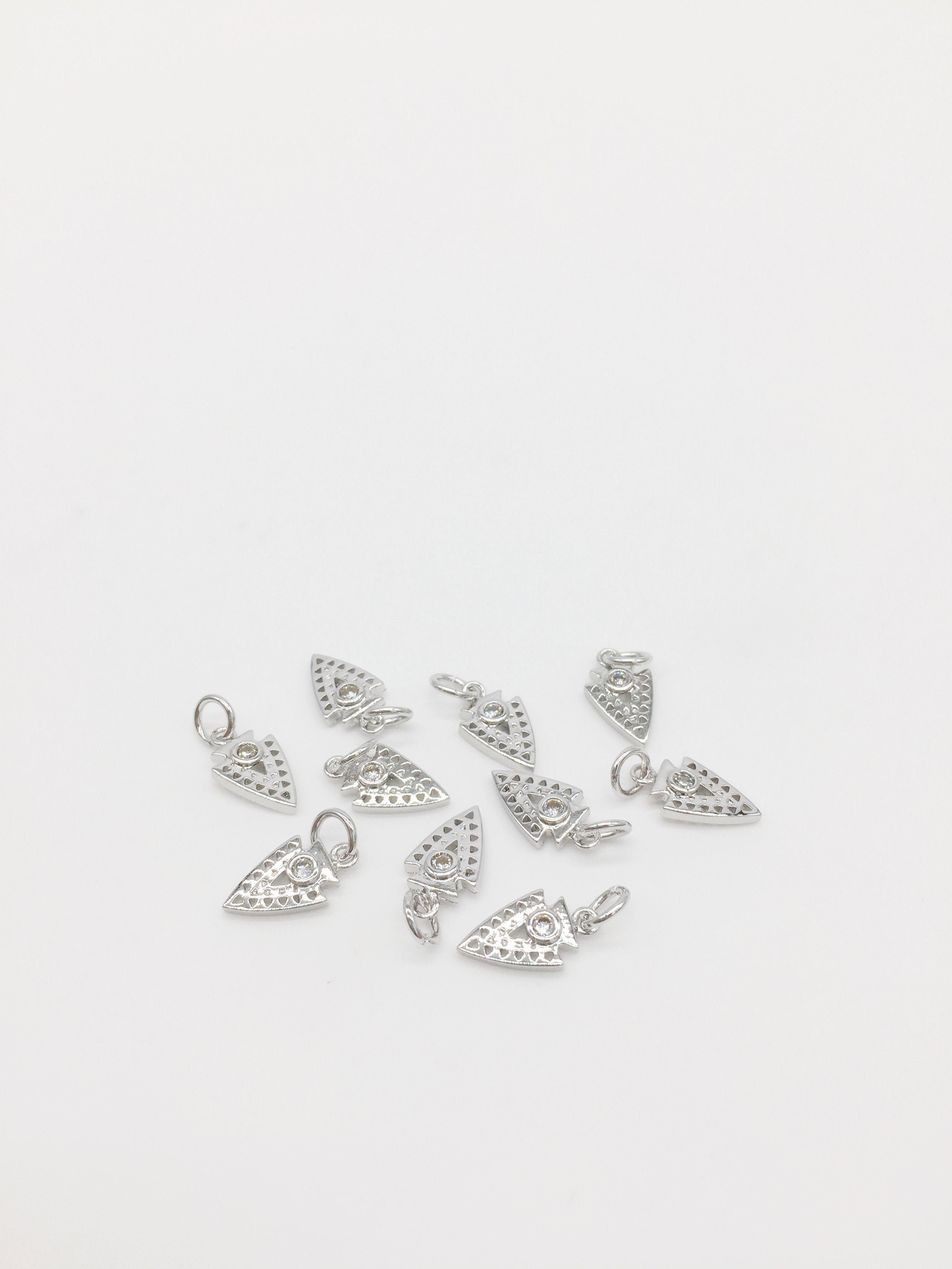 1 x Rhodium Plated Dainty Shield Pendant with Cubic Zirconia, 12x7mm (1086S)