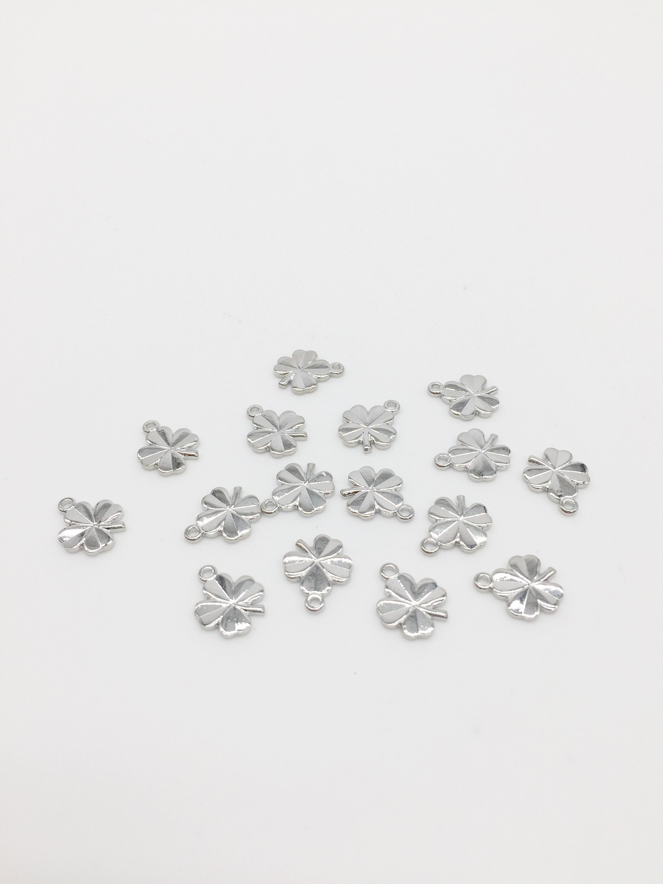 2 x Platinum Plated Four Leaf Clover Charms, 10x9mm (0142S)