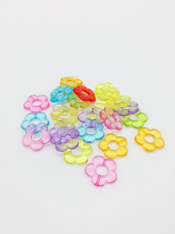 50 x Acrylic Multicolour Flower Beads, 19mm (3381)
