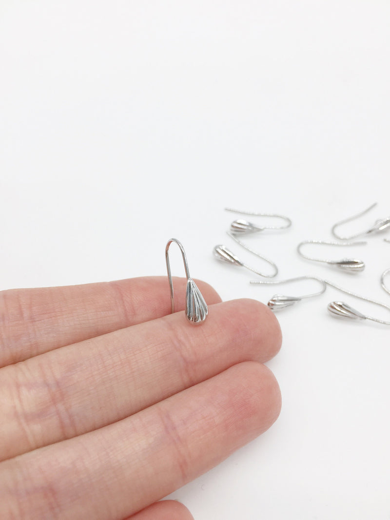 2 pairs x Rhodium Fan Earring Hooks, 18mm (1201)